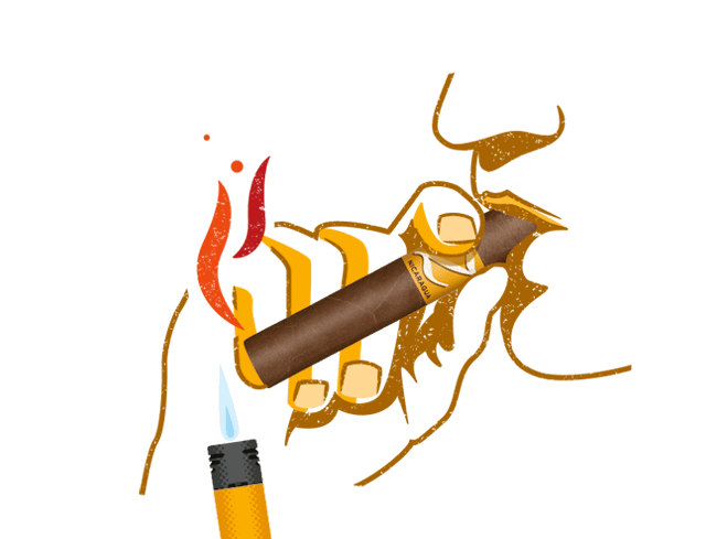 Illustration of how to light a cigar