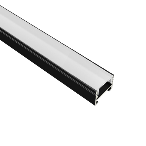 Black and white aluminum profile for lighting or display purposes.