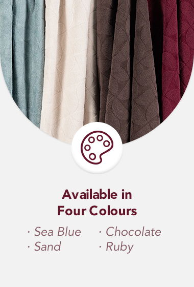 Available in four colours: Sea Blue, Sand, Chocolate, Ruby.