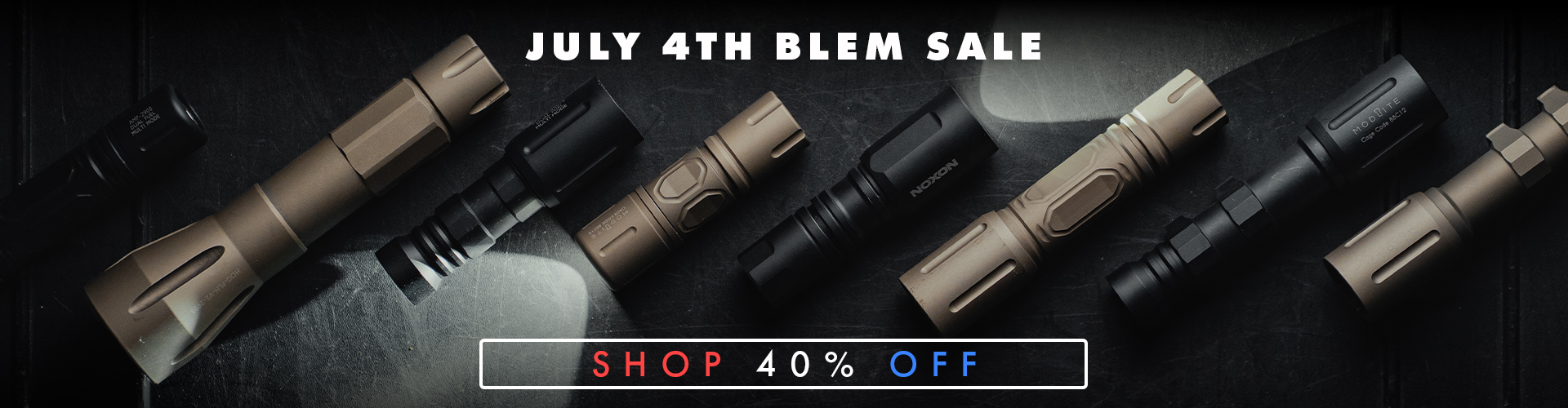July 4th Sale: Shop 45% off, featuring various firearm accessories.