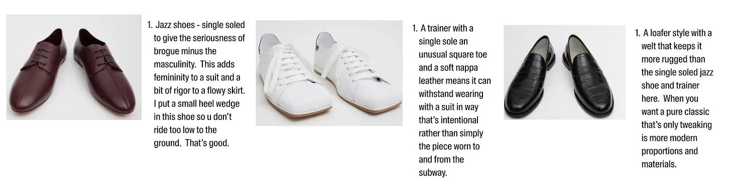 Three pairs of shoes in different colors on a white background.