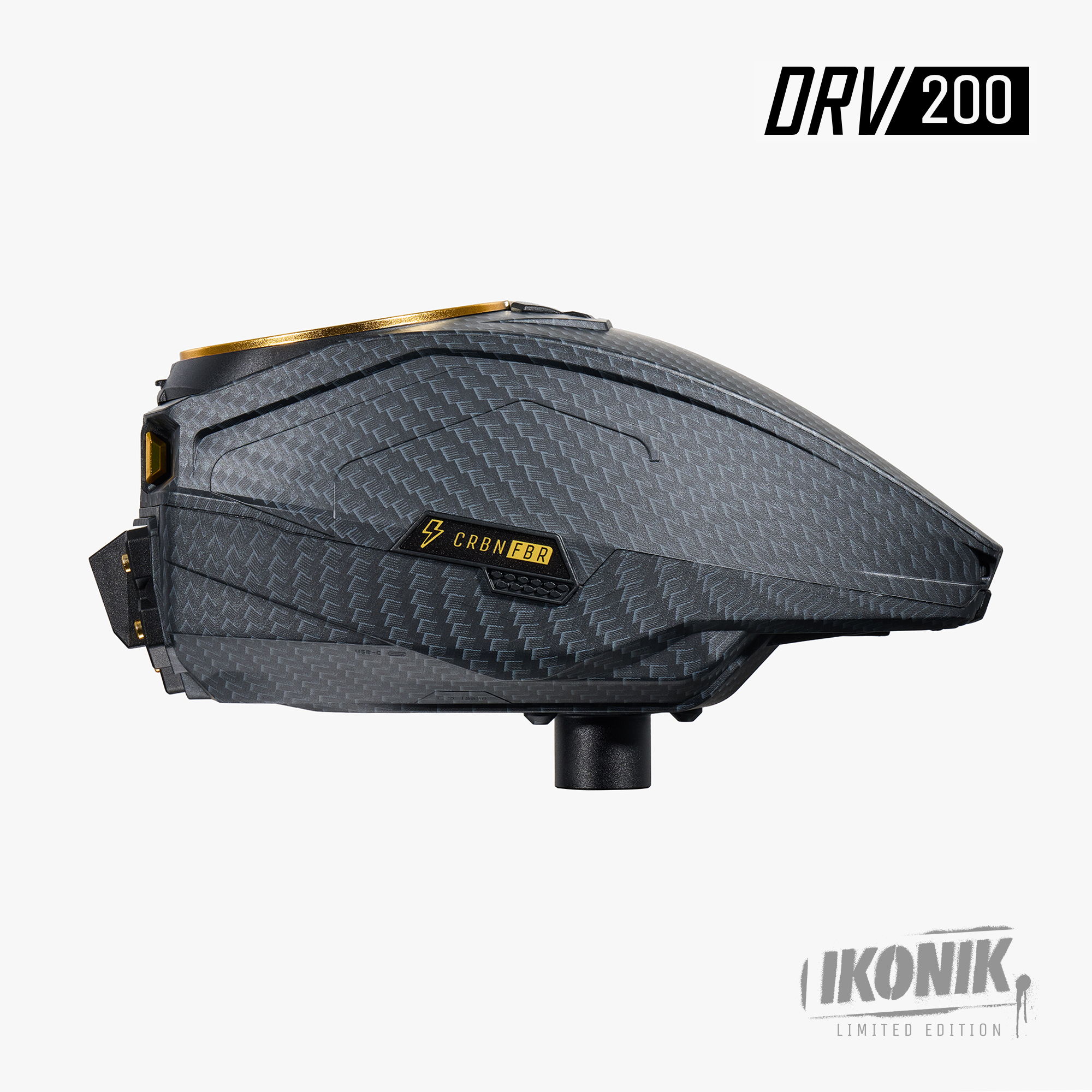 Gray paintball loader DRV200 with a textured surface and logo.