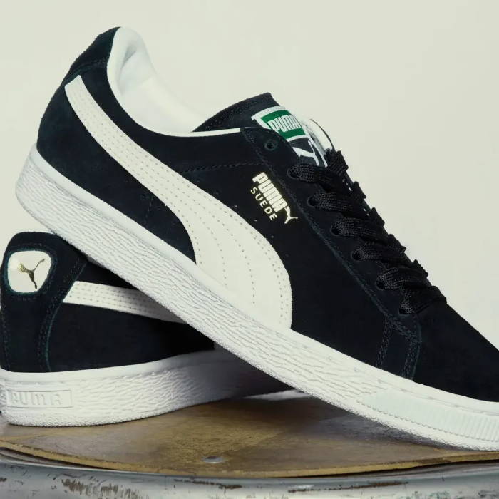 close up of puma suede classic shoes