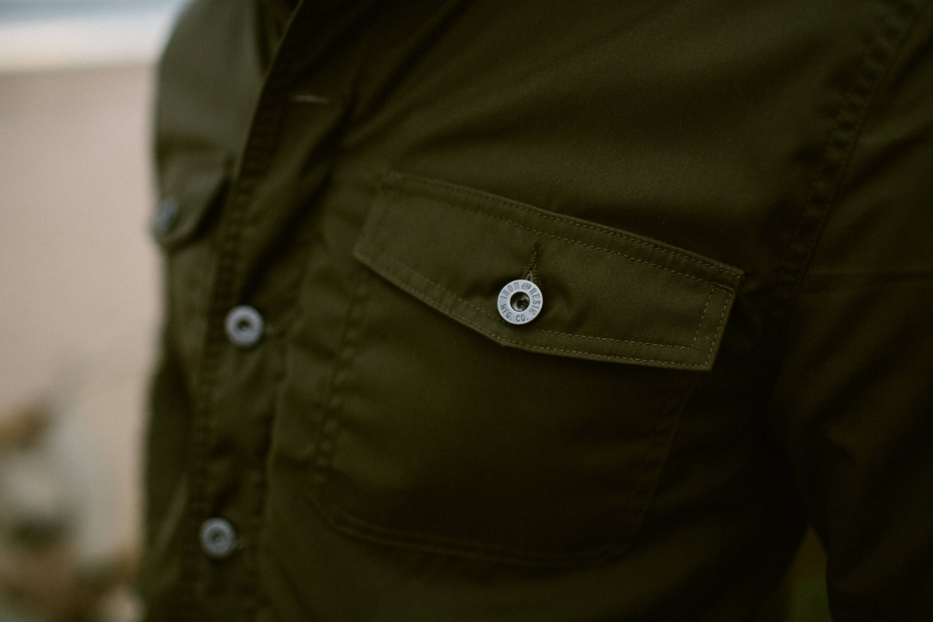 Iron and Resin Donner Shirt in Olive with Chest Patch Pockets and 9 oz. Iron Cloth
