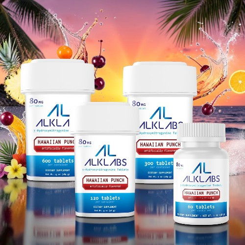 Four bottles of dietary supplements with a tropical background.