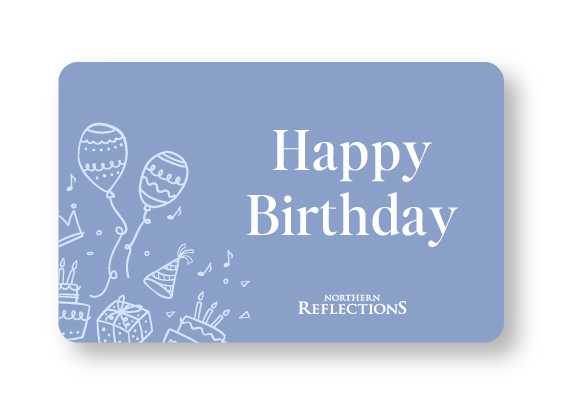 Happy Birthday card with balloons and festive decorations.