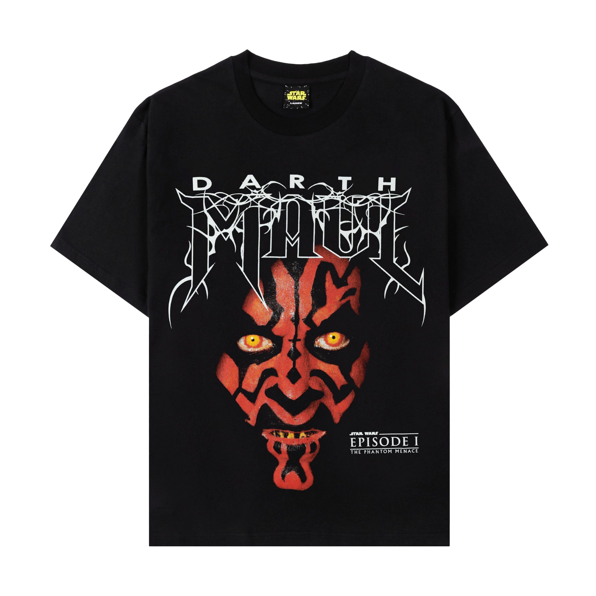 Black t-shirt featuring Darth Maul graphic and logo.