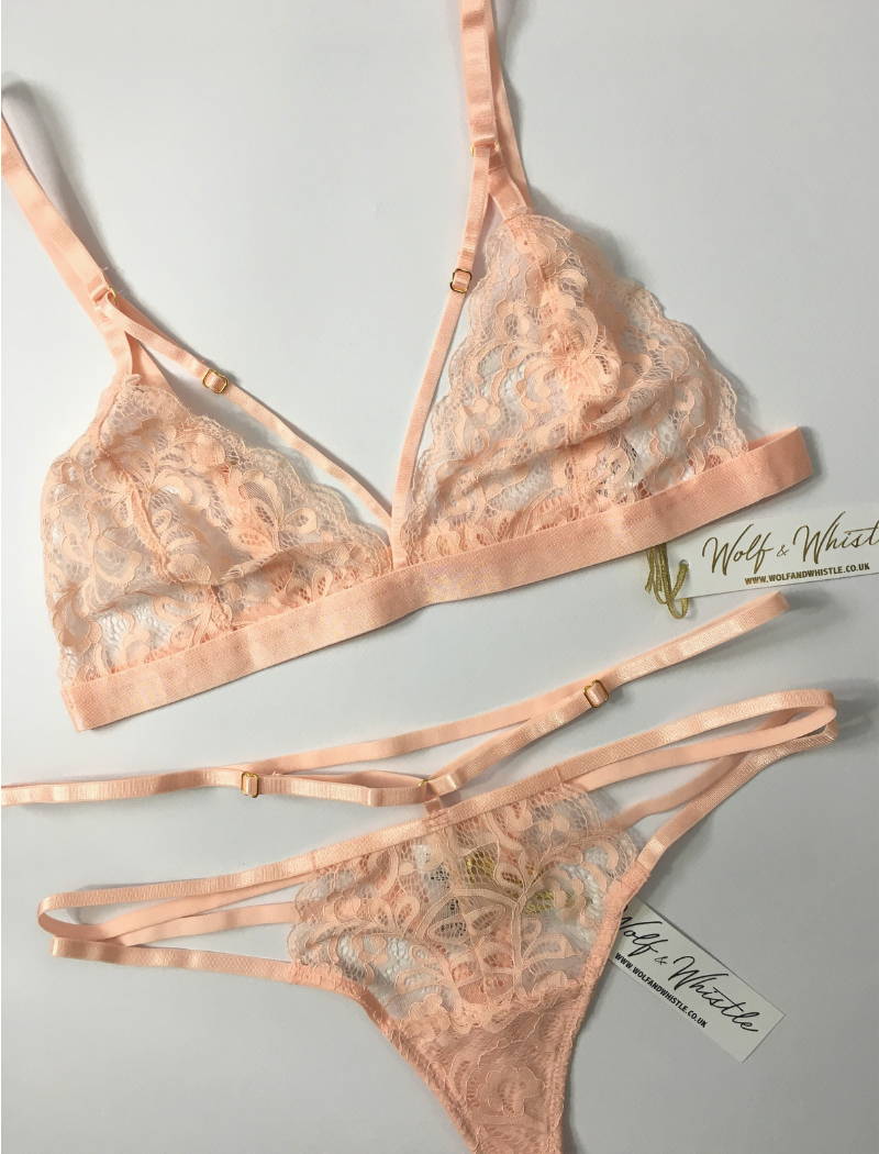 Lace dusty rose lingerie set with thong