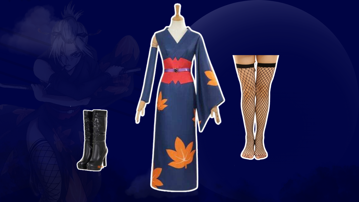 Tsukuyo cosplay costume from Gintama featuring a deep purple kimono and courtesan-inspired design