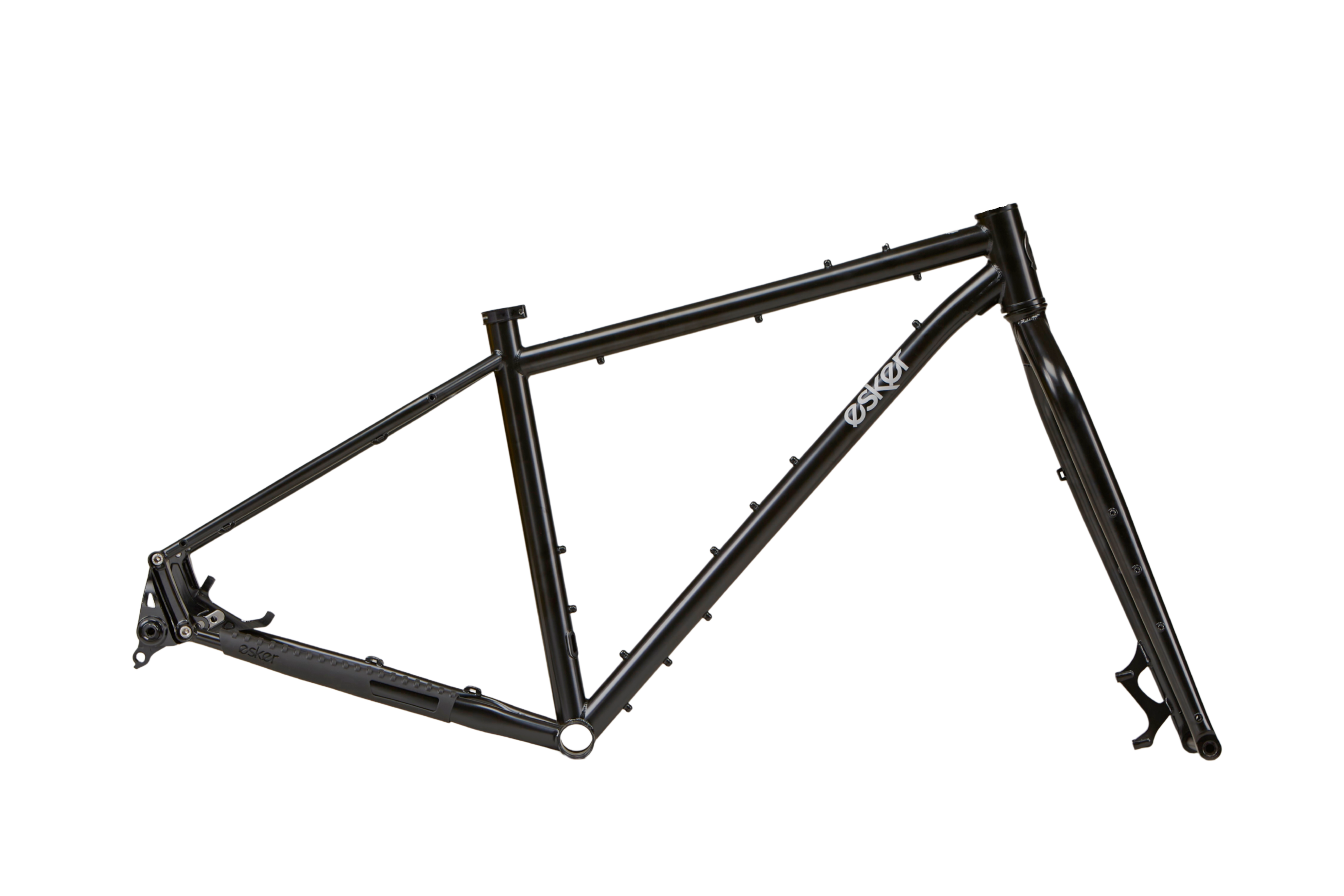Black Esker Lorax steel frame and rigid fork, side view