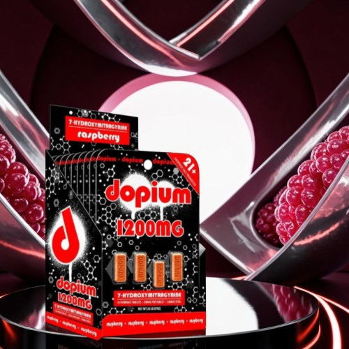 Box of Dopium 1200mg supplements against a vibrant background.