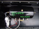 Top-down view Music Maker air tank and compressor setup in Joe's bed toolbox photo 6