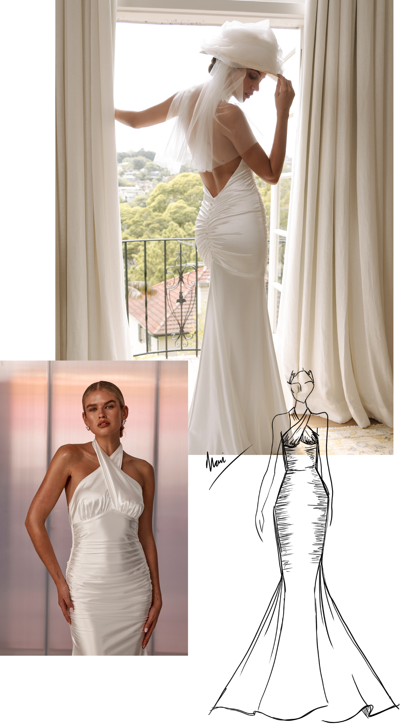 Collage of the Mavi gown including sketch