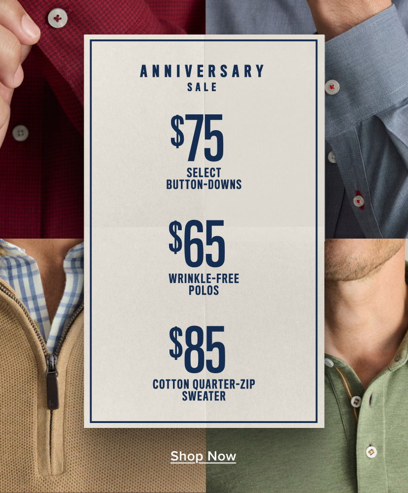 Anniversary sale advertisement featuring prices for various clothing items.