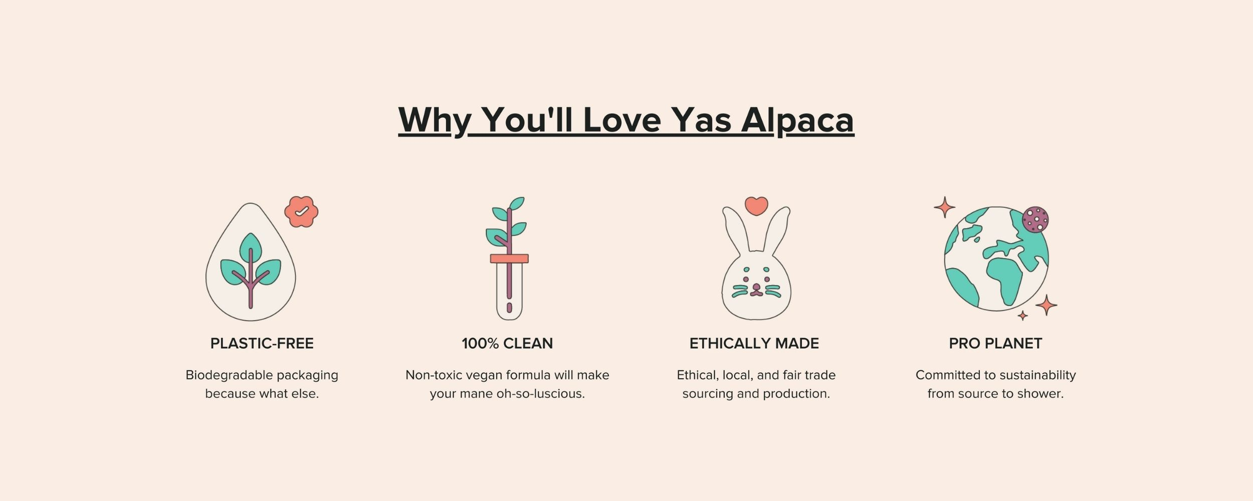 Yas Alpaca product benefits plastic-free, 100% natural, cruelty-free, sustainable shampoo bar