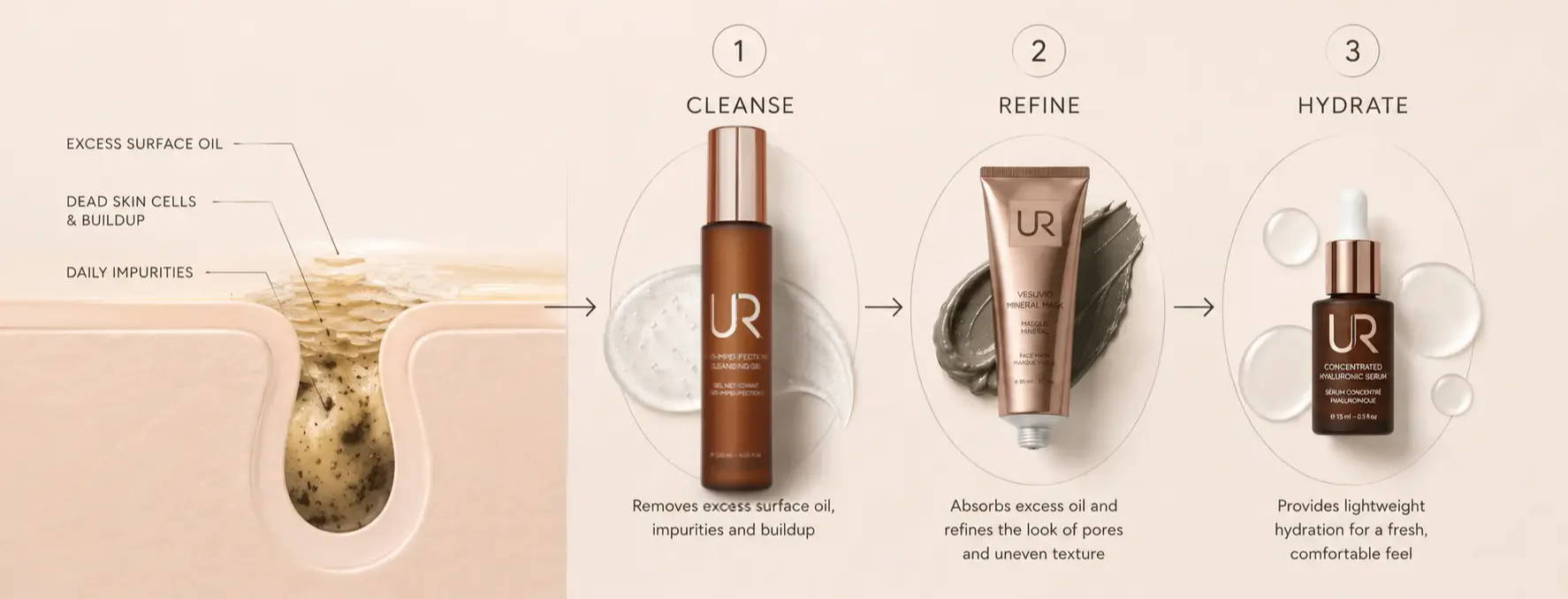 Image showing three skincare products with labels and descriptions.