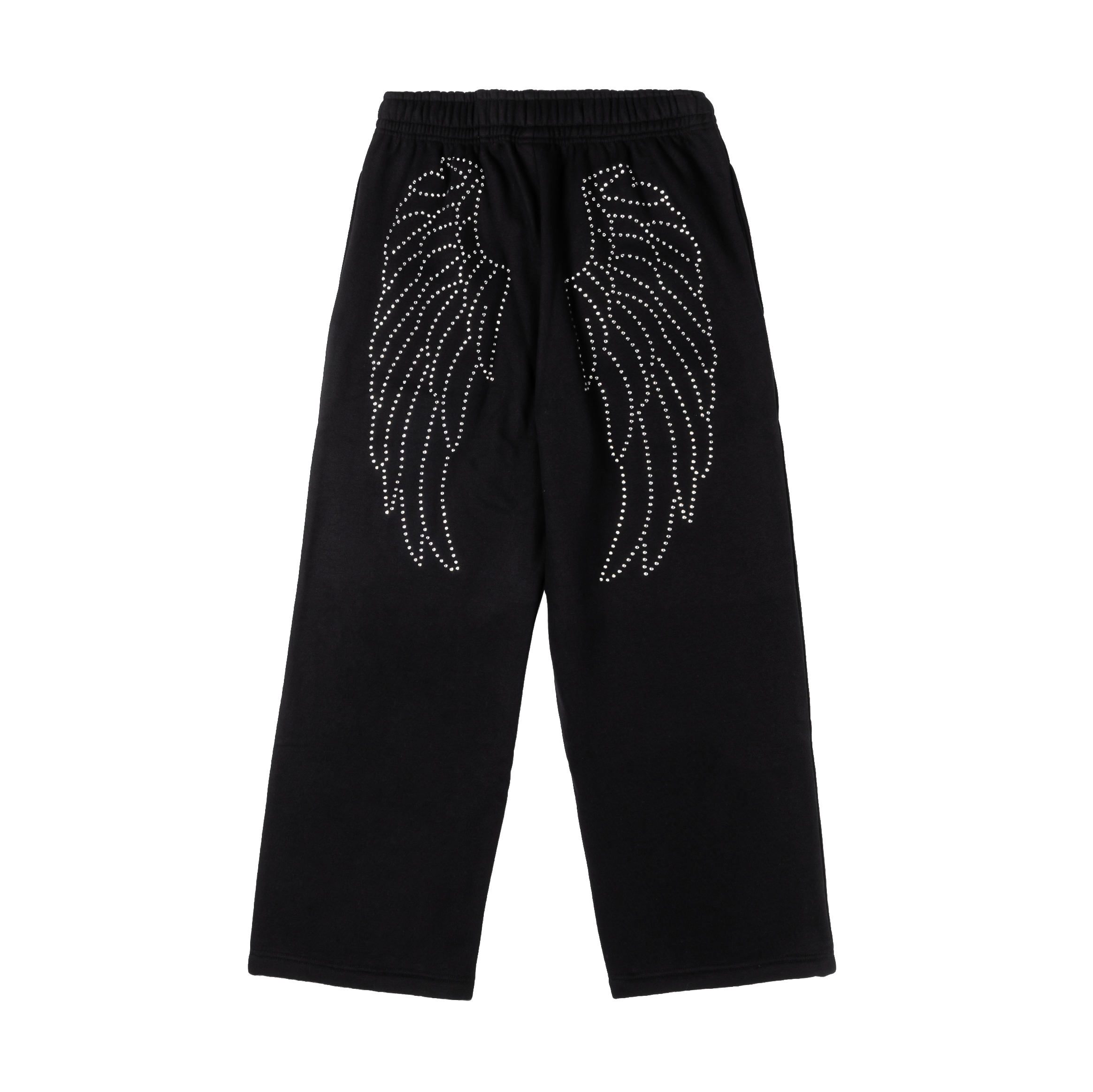 Black sweatpants with an elastic waistband and logo detail.