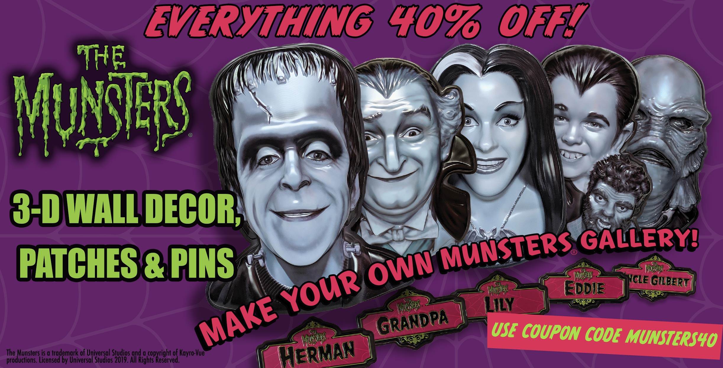 The Munsters x 8 NEW pins button badge herman lily eddie grandpa tv show