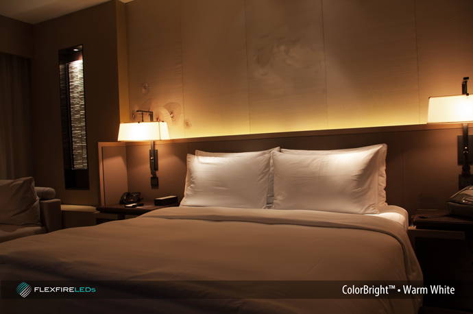 Headboard backlighting example with LED strip lights