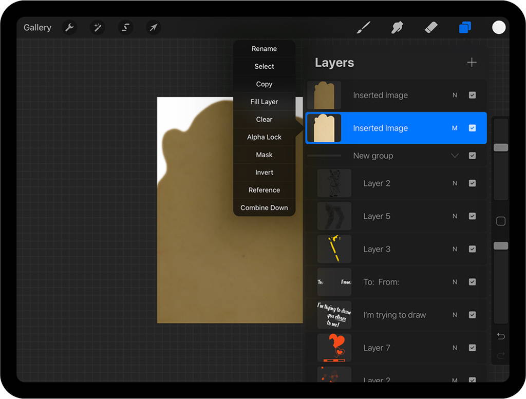 Blurred paper layer being selected and cleared in Procreate Layers panel