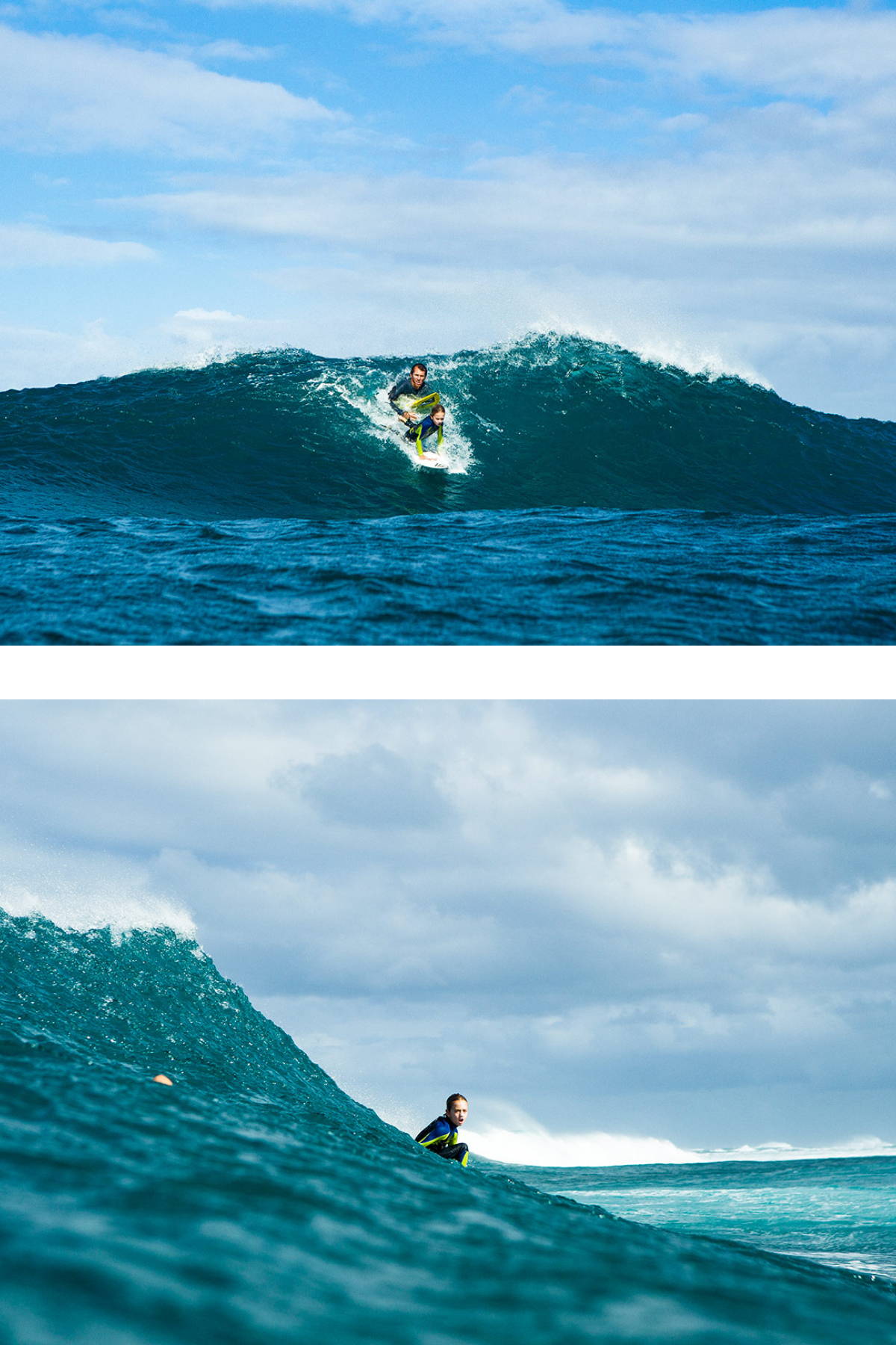 A little help from Dad and Luke is on the wave of the day. 