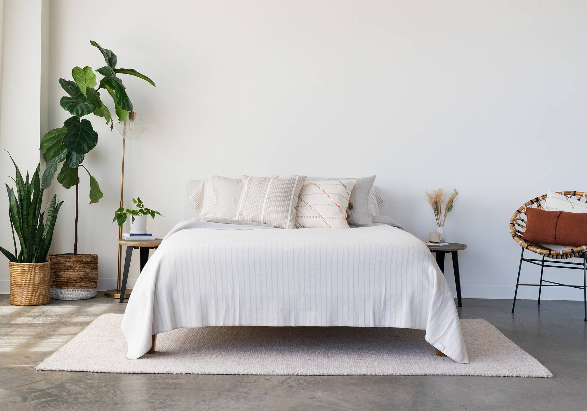 Bedroom with merino Wool Blanket on Bed
