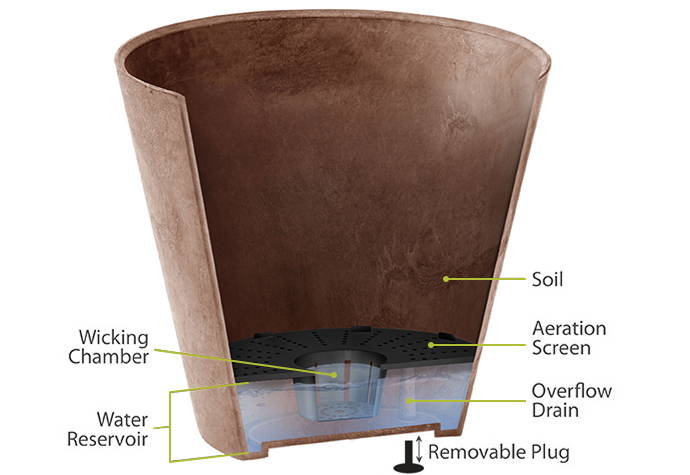 Diagram showing how the water-minder self watering system works