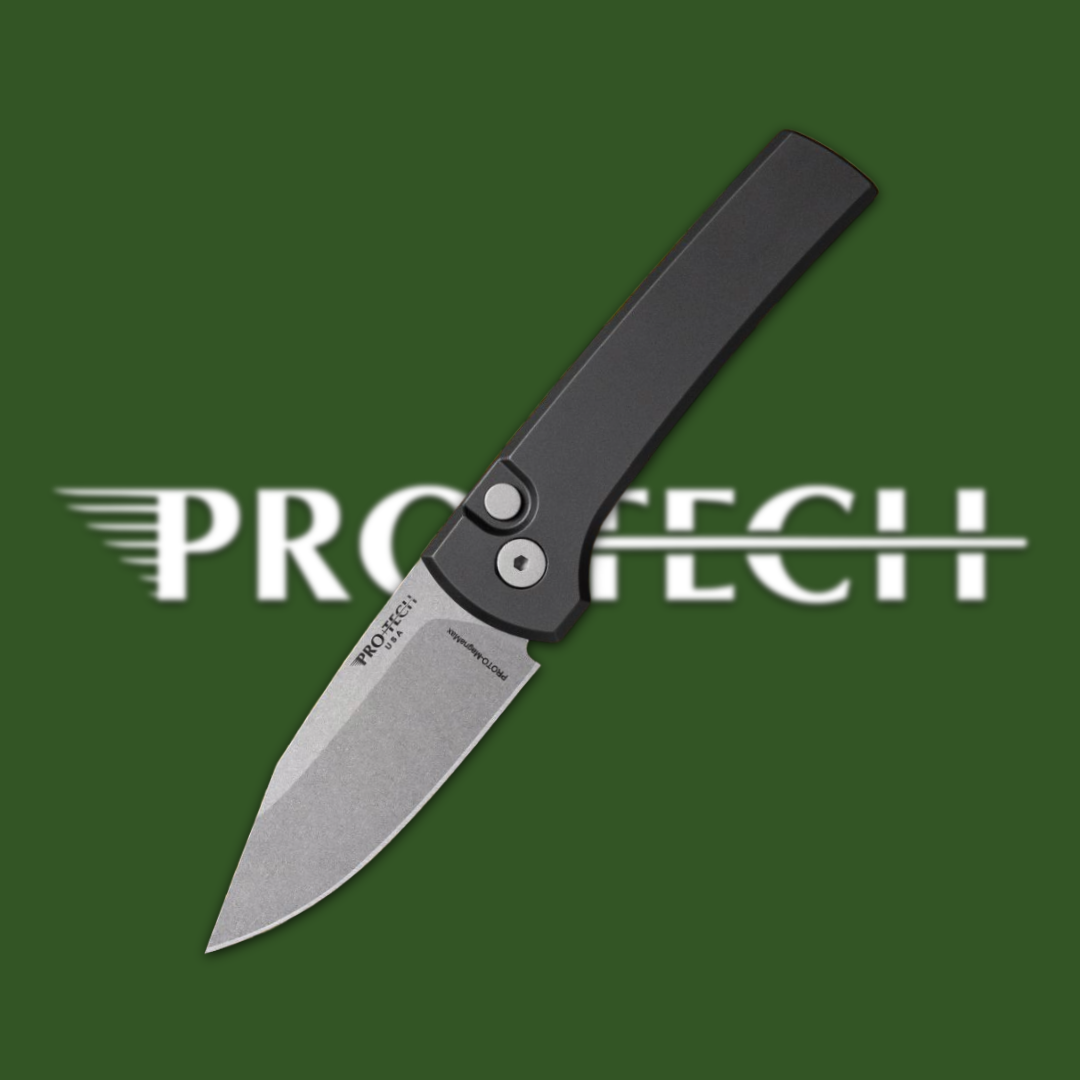 Folding knife with a black handle and silver blade on a green background.