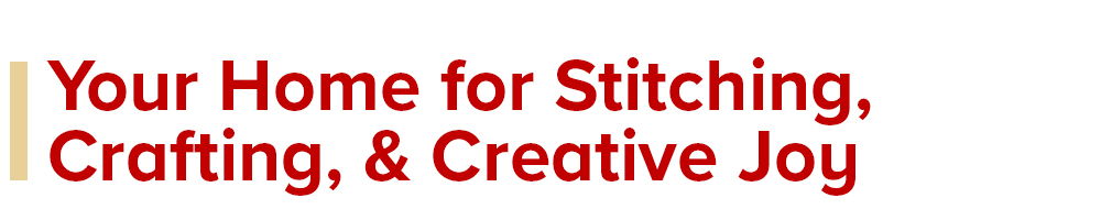 Text promoting a creative platform for stitching and crafting. Your home for Stitching, Crafting, & Creative Joy
