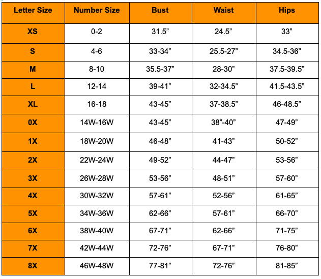 WBT Size Chart – Witch Bitch Thrift