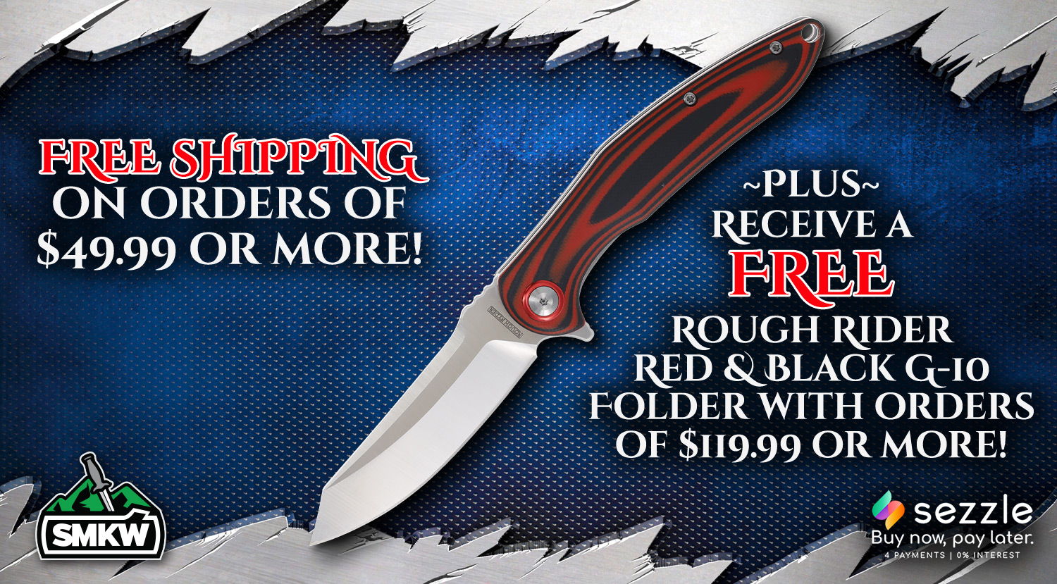 Free shipping on orders of $49.99 + and a free knife on orders of $119.99 +