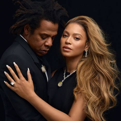 Beyonce and Jay-Z featuring Beyonce's emerald cut diamond engagement ring