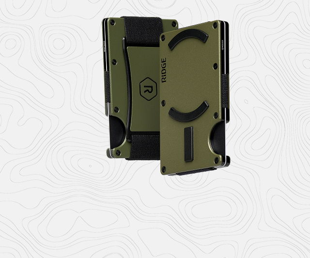 Green minimalist wallet with a sleek design, partially open.