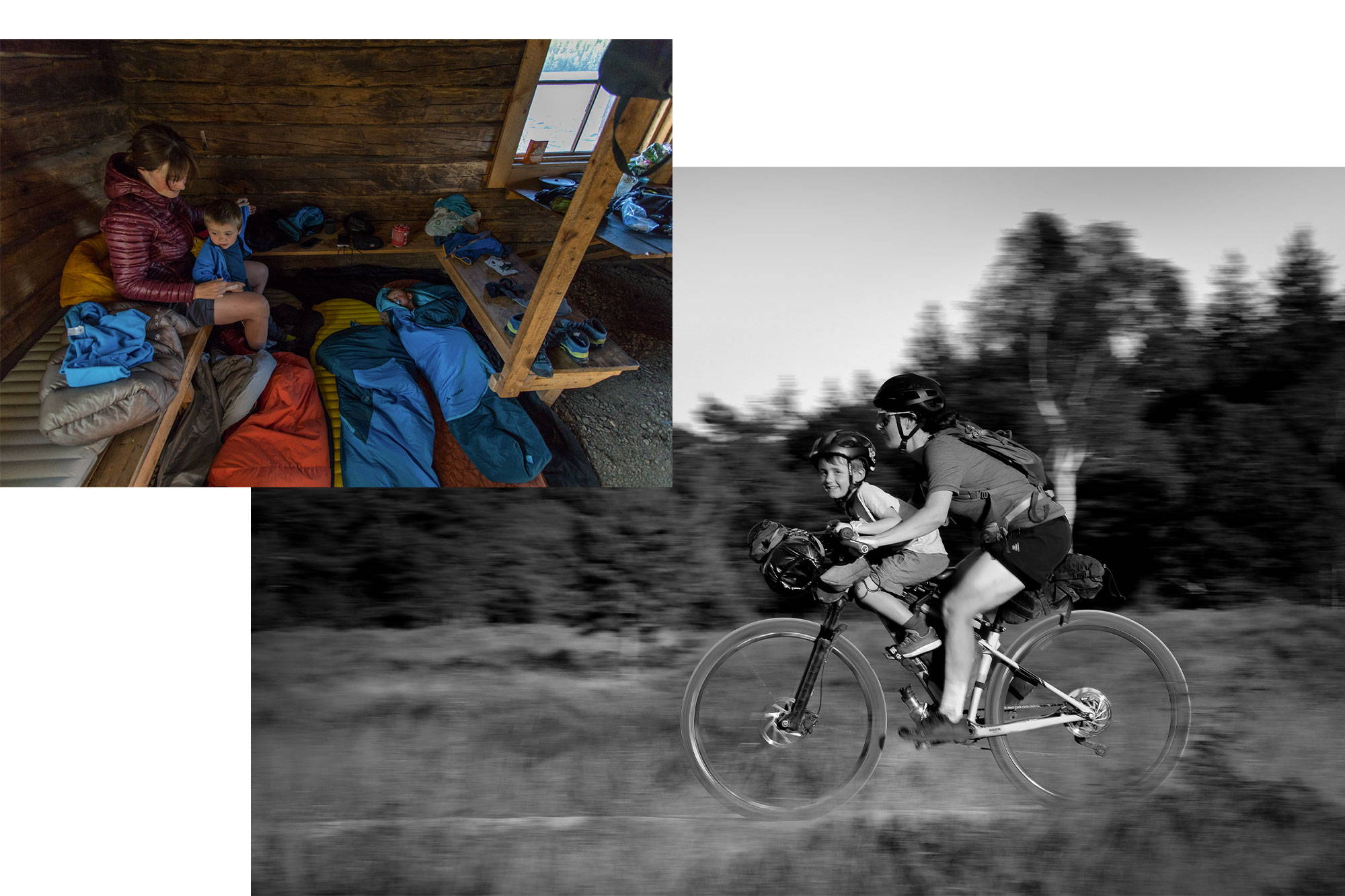 Collage of Katrien with kids, and riding
