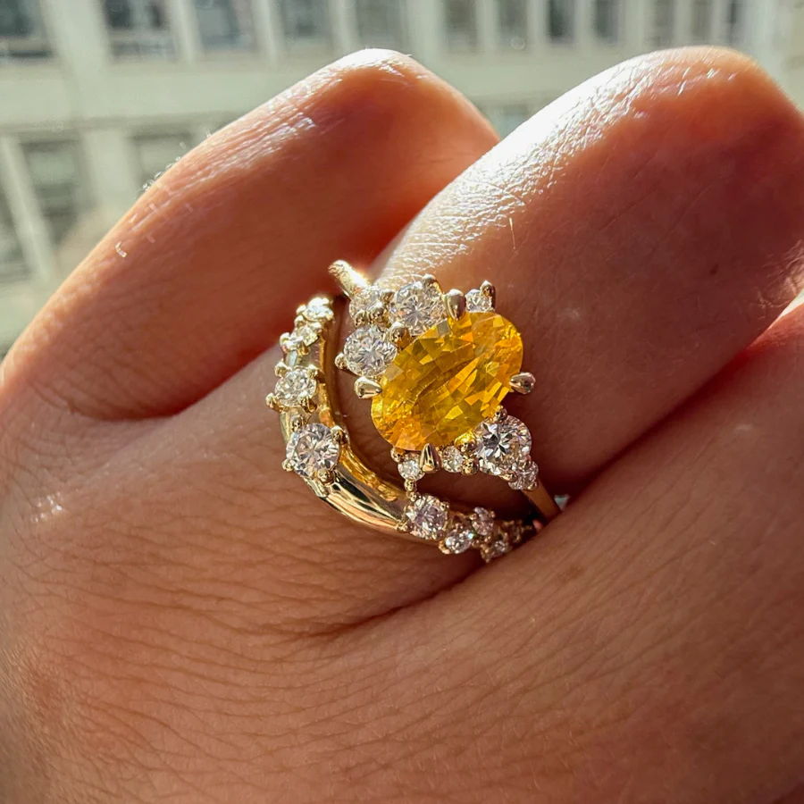 Low profile engagement ring yellow sapphire