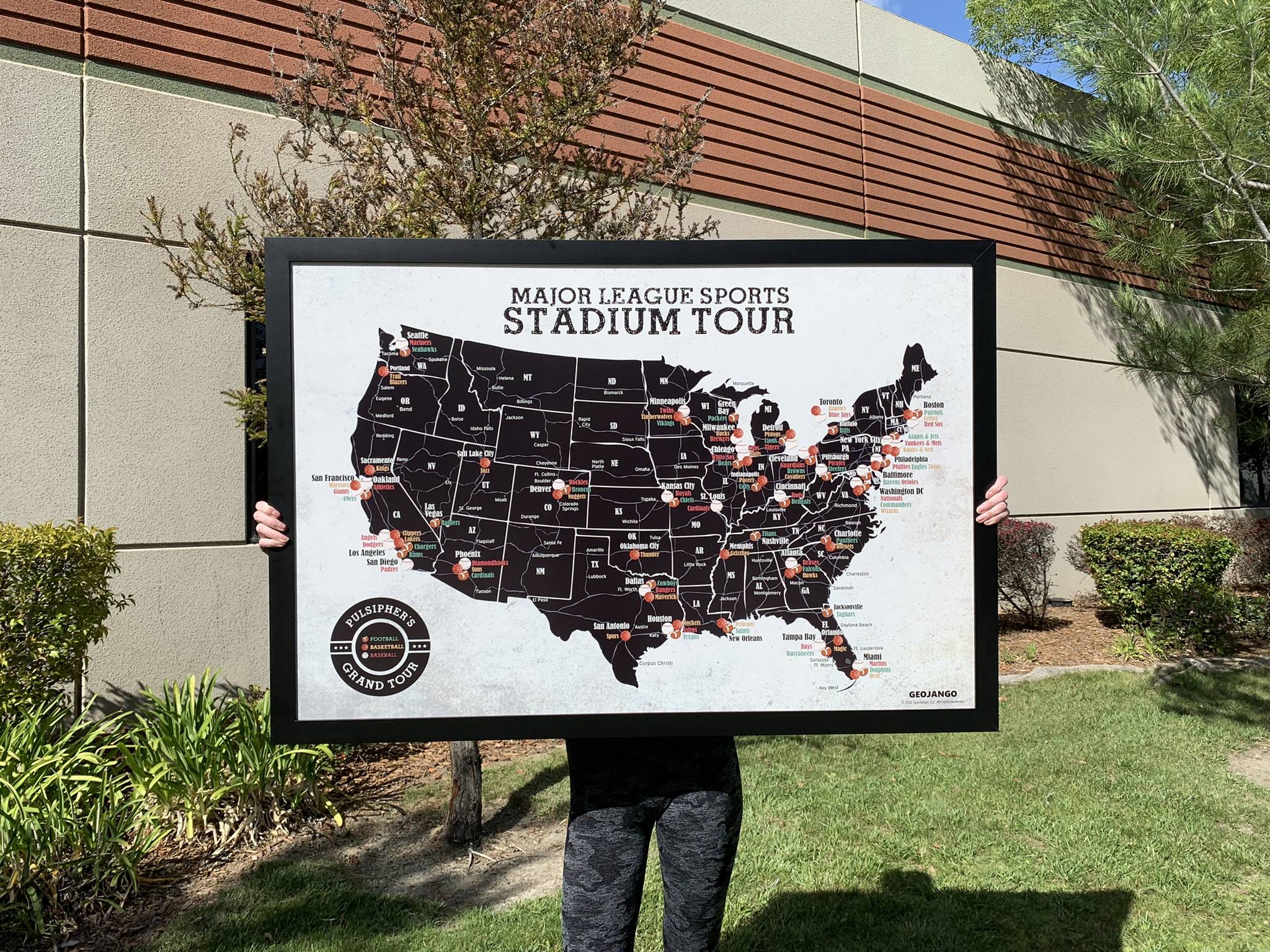 Framed usa sports travels map