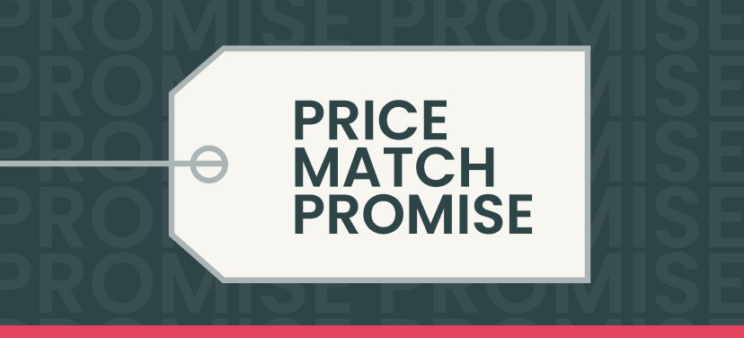 Price match promise tag on a dark background.