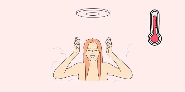 kvinna tar varm bad