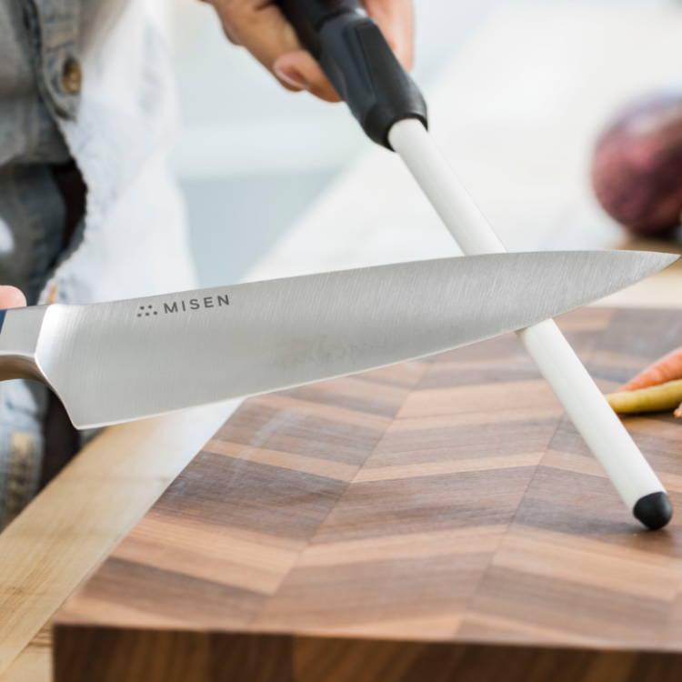 Realign the microscopic steel teeth of your Misen Essentials Knife Set with regular honing.