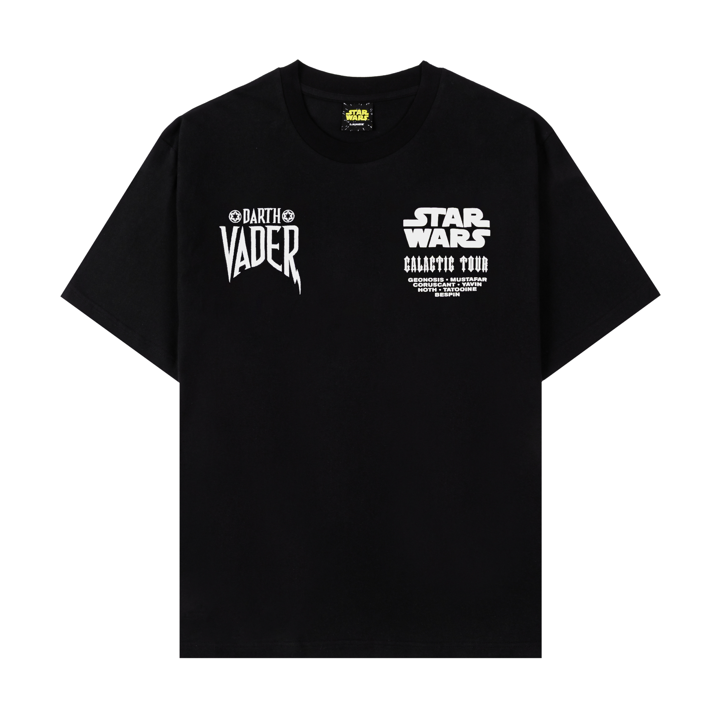 Black t-shirt featuring Darth Vader and Star Wars graphics.