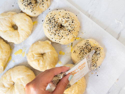 Cover bagels with everything spice mix - How to Make Everything Bagels
