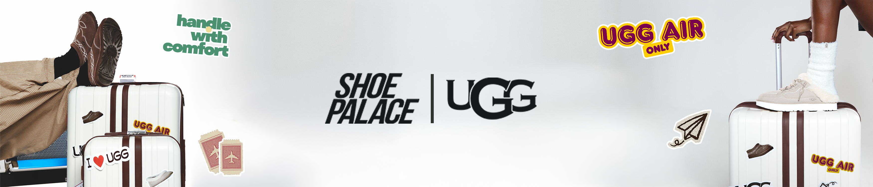 UGG advertisement featuring luggage and footwear.