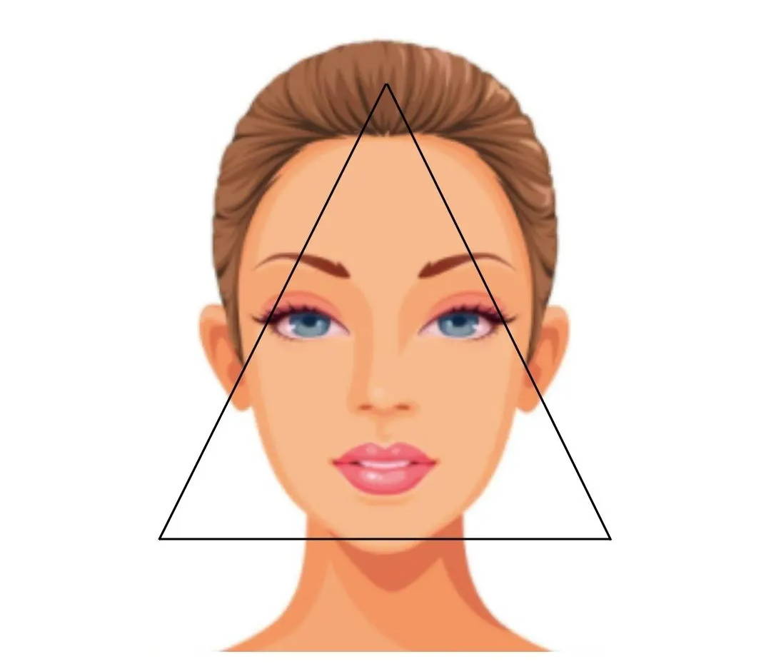 Woman with triangle over her face, Guide of a triangle Face Shape