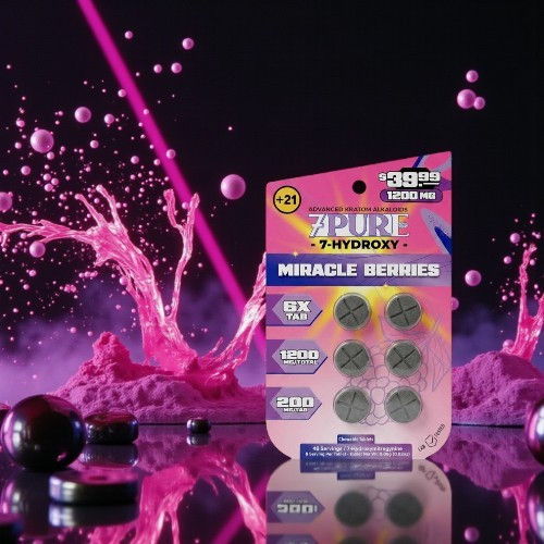 Package of miracle berries with colorful splashes in background.
