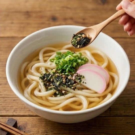 Green Tea Furikake on udon