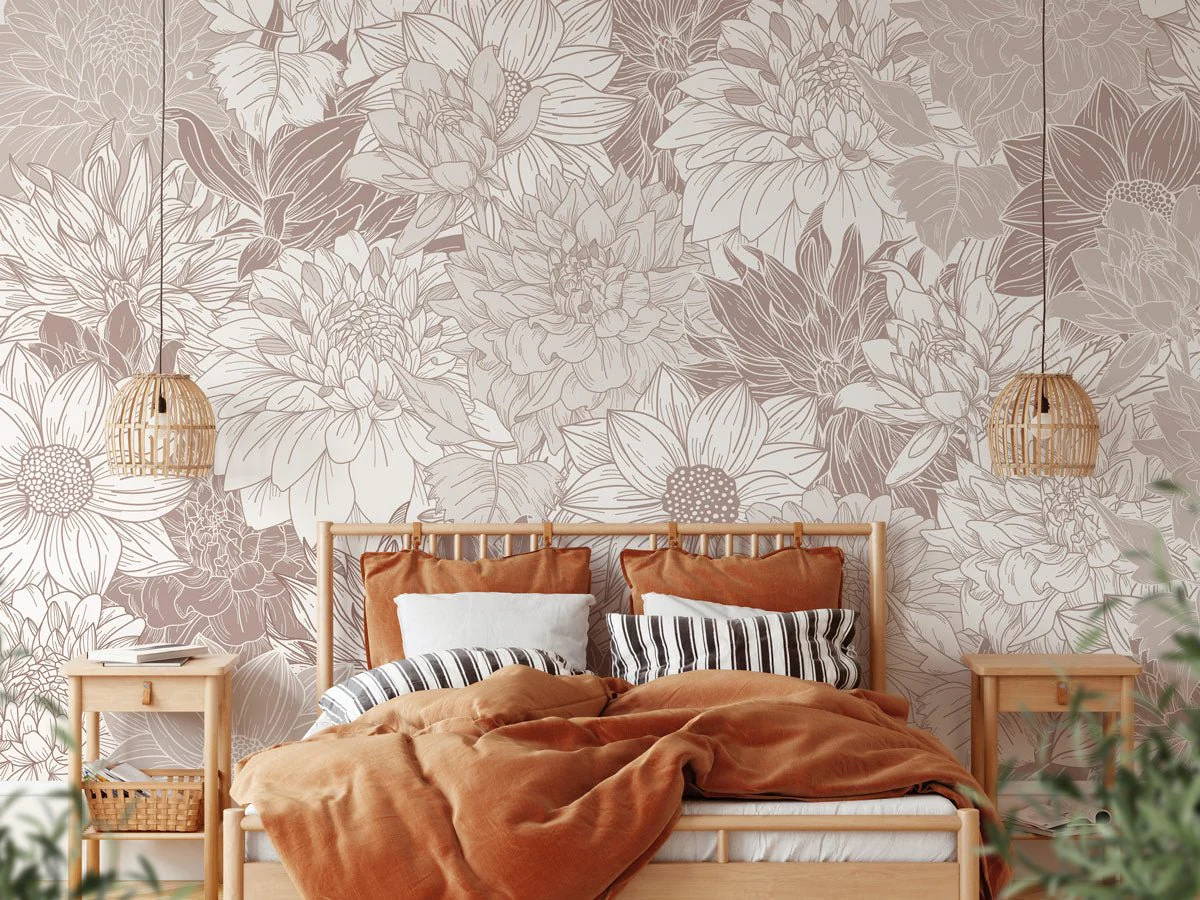 papier peint tête de lit fleur dahlia