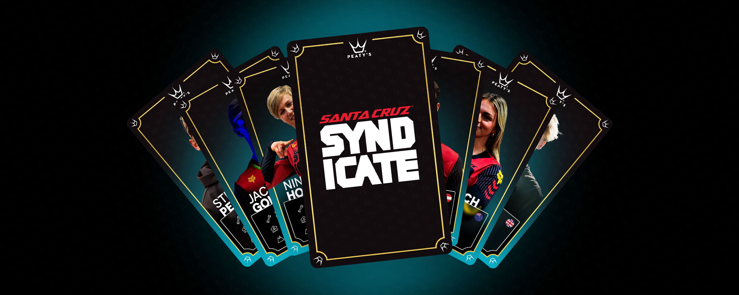 Cards featuring characters with 'Santa Cruz Syndicate' title in the center.