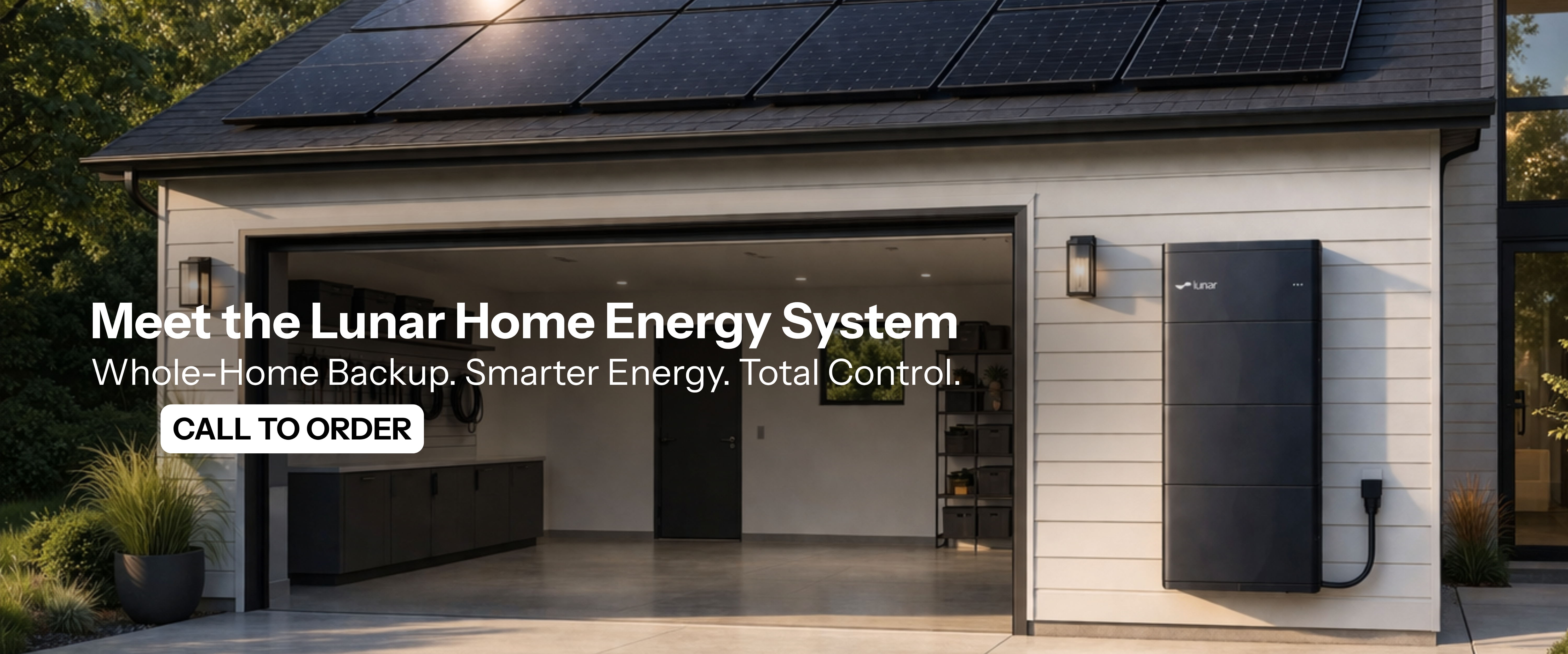 Home with solar panels and Lunar Home Energy System installation.