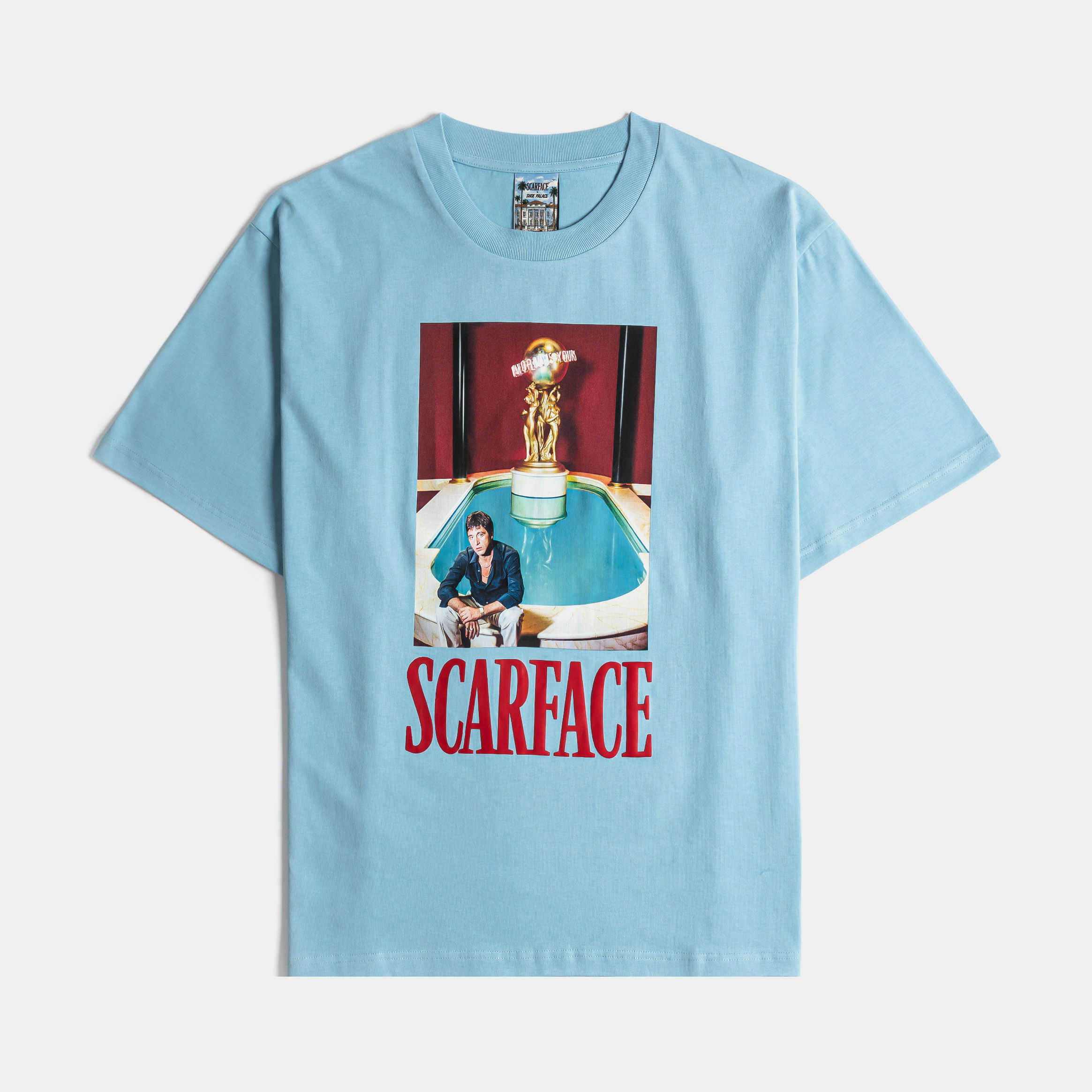 Light blue t-shirt featuring a 