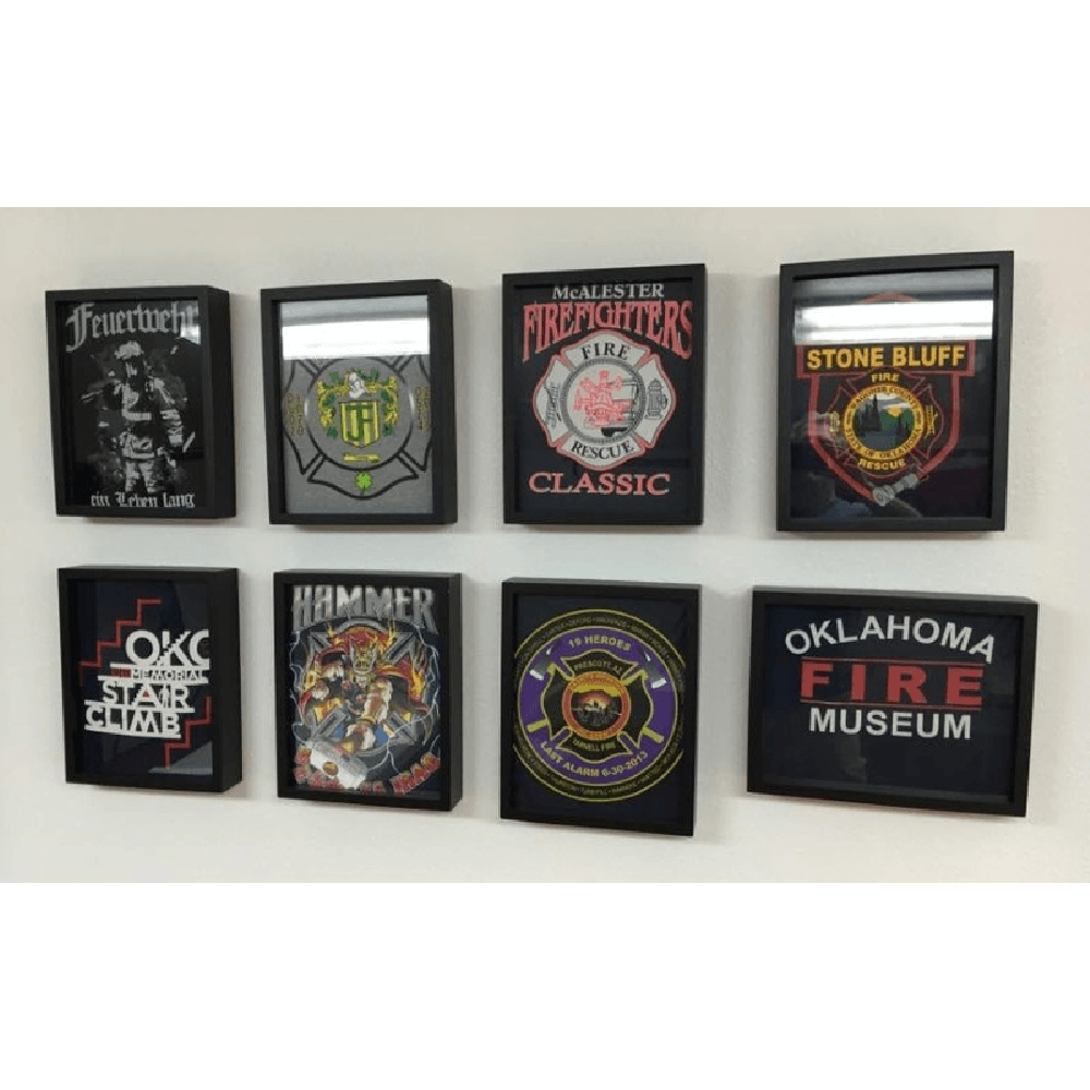 Firefighters and Fire Station Tees Shirts on display in Shart Original T-Shirt Frames